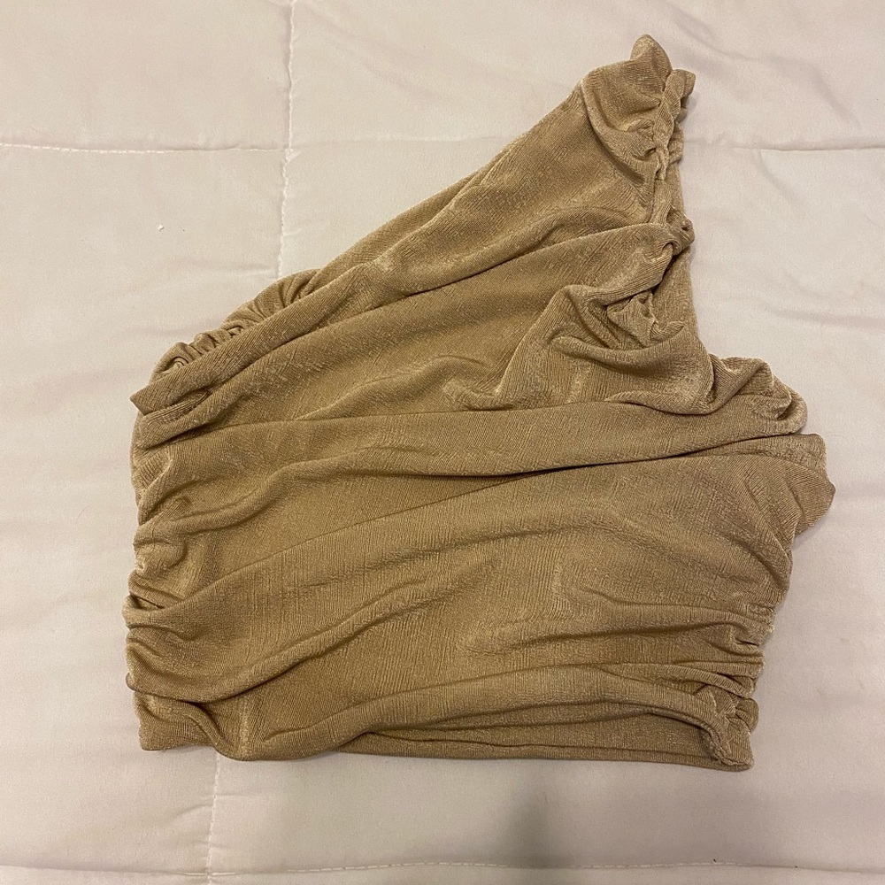 One shoulder fancy gold crop top